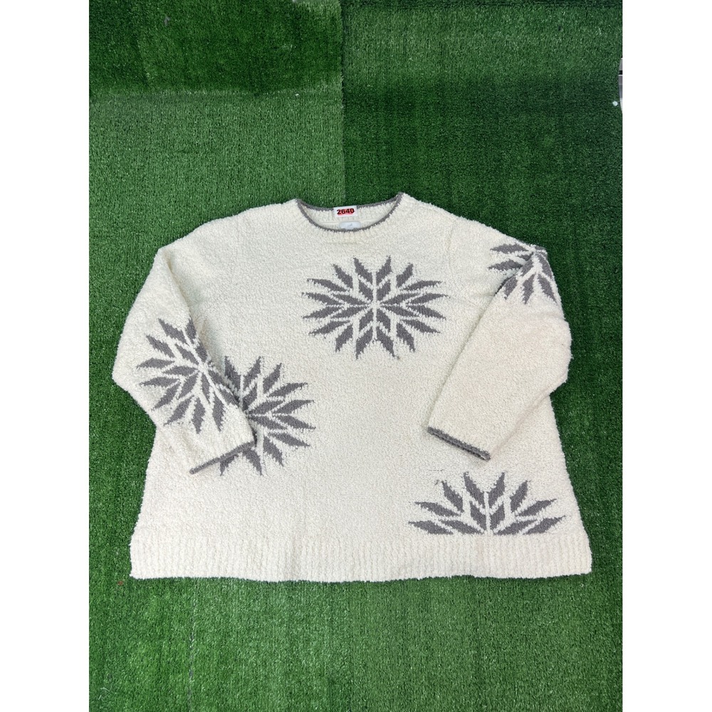 J. Jill Women 2X White Gray Snowflake Boucle Knit Pullover Sweater Long Sleeve